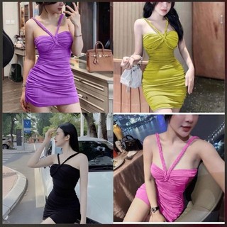 Đầm Body 2 Dây To Chéo Nhúm Eo Ôm Hack Dáng, Váy Đầm Nữ Sexy Cuốn Hút Mẫu Thiết Kế Mới Mẻ Bắt Mắt Women Dress Sen Kem