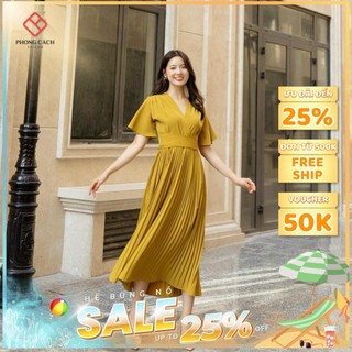 Váy xòe xếp ly cổ V tay cánh tiên SD1425 - Phong Cách SAIGON