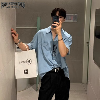 Paul FITZGERALD Áo sơ mi ngắn tay Denim nam mùa hè mỏng phong cách Hàn Quốc hợp thời trang phong cách đại học tay áo ba phần tư siêu phổ biến đa năng dáng rộng hàng đầu