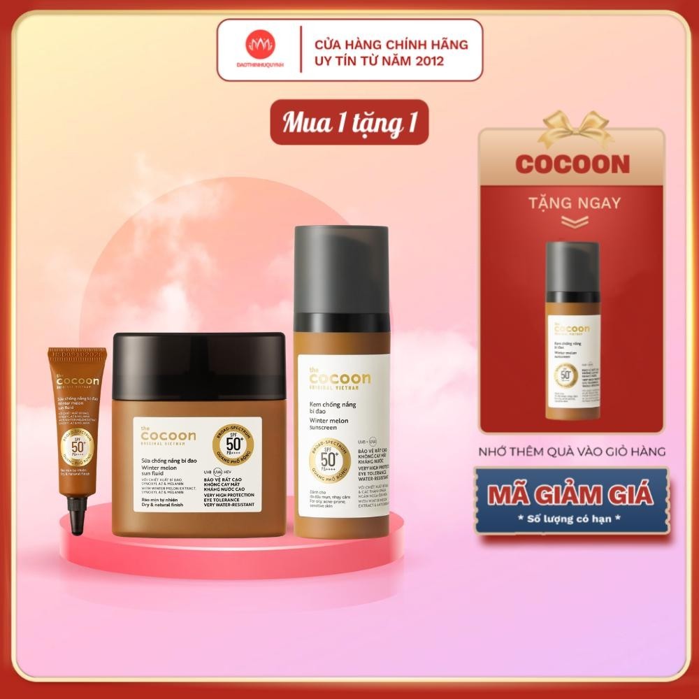 Kem chống nắng Cocoon bí đao - Sữa chống nắng bí đao 5ml - 15ml - 50ml chính hãng mua 1 tặng 1