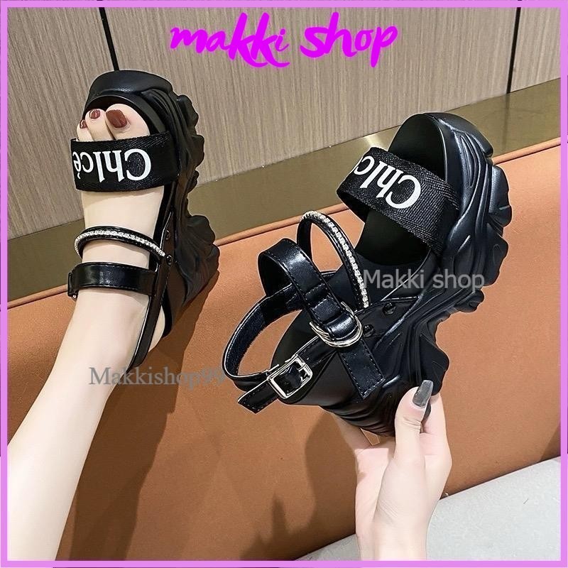 Dép sandal quai vải độn đế cao 11cm, hàng QCCC (full hộp)