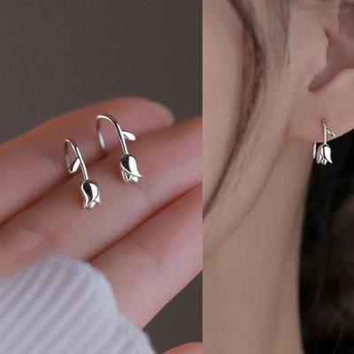 Bông Tai Kim Mềm Hoa Phong Cách Hồng Kông Thanh Lịch Niche Thiết Kế Bông Tai Hoa Tulip Cho Bé Gái PD2173