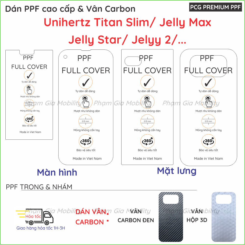 Dán PPF & Skin Carbon dành cho Unihertz Titan Slim/ Jelly Max/ Jelly Star 2/... loại trong nhám cho 