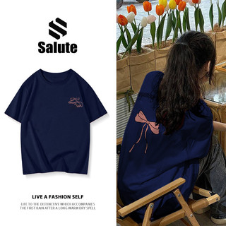 Áo phông nữ Xanh tím than nơ hàn quốc form rộng local brand Salute áo thun mùa hè
