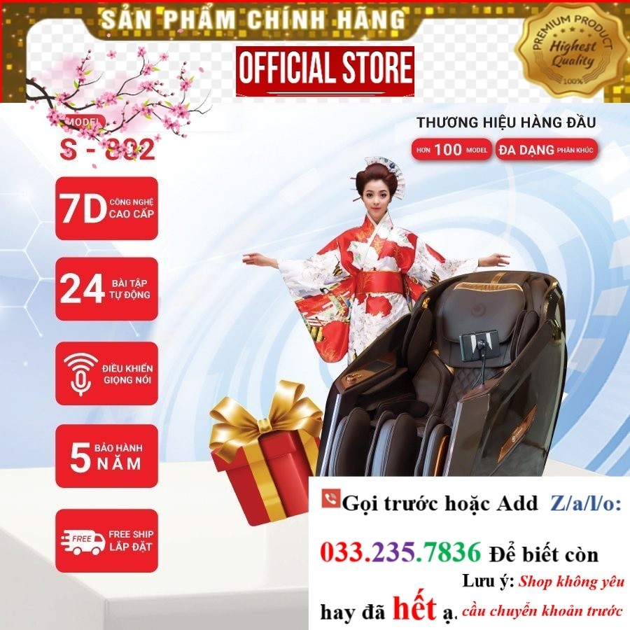 >Sale< Ghế massage Okinawa Os- 802, công nghệ 7D, điều kiển bằng giọng nói tiếng Việt -
