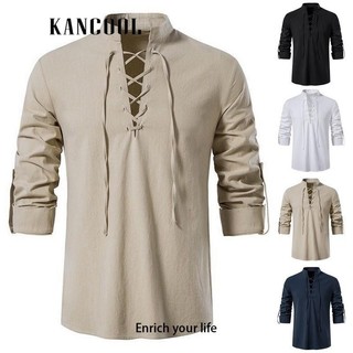 Áo sơ mi vải lanh cotton rời đứng cổ áo sơ mi nam áo sơ mi