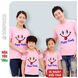 Áo thun gia đình mẫu happy family màu hồng thun cotton 4 chiều dày dặn GD282HN | DONGPHUCSG