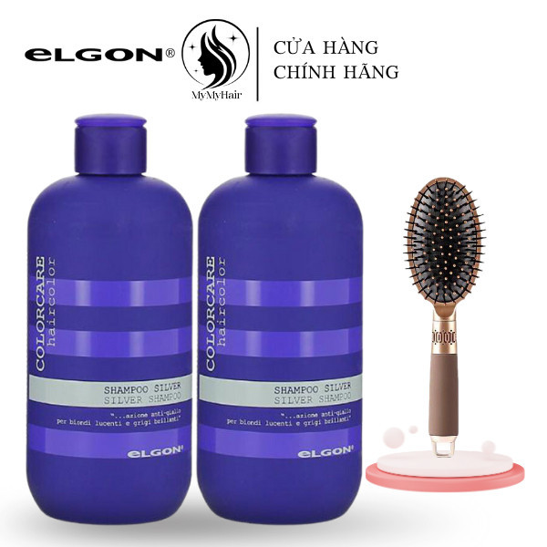 Dầu gội xả tím khử vàng Elgon Colorcare Silver 300ML, dành cho tóc tẩy Tặng lược gỡ rối hình elip vàng đồng