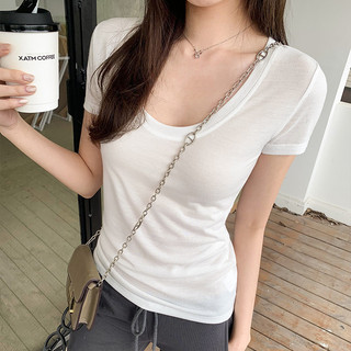Áo thun ngắn tay cổ chữ U mới của C & MWomen Xuân Hè