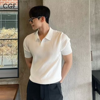 Chaogongfang essentials Nam phiên bản Hàn Quốc theo xu hướng áo sơ mi polo ve áo nhẹ gió chín thanh lịch phù hợp với áo thun màu trơn dệt kim ngắn tay