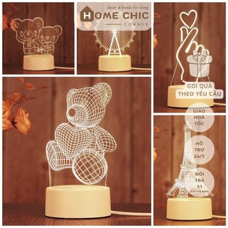 Đèn ngủ mica 3D trang trí để bàn xinh xắn, dùng decor- nhiều mẫu | HOME CHIC CORNER