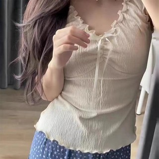 Hot girl / Phong cách ngọt ngào / Áo vest nữ / Xuân hè / Xếp ly / Viền tai nấm / Đa năng / Không tay / Đa năng / Áo khoác ngoài / Top U4M0