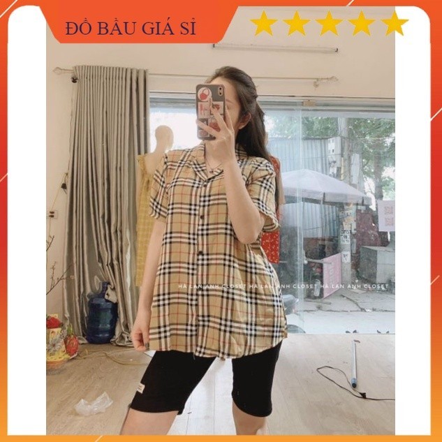 Áo bầu sơ mi kẻ becbery lụa Cao Cấp - GIAN HÀNG GIÁ SỈ