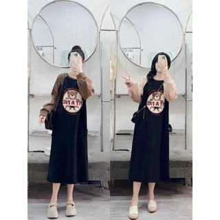 Váy suông, Đầm Suông GẤU PIT PAT Dài Tay Chất Nỉ PE Dầy Dặn From Rộng, Dáng Dài