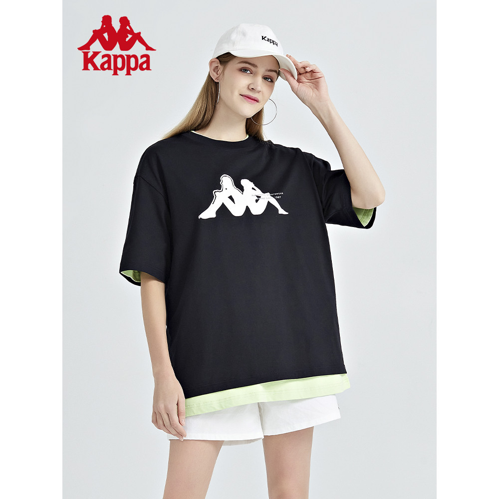 Bán Kappa Kappa Kappa Tay Ngắn Cặp Đôi Nam Nữ Thể Thao Áo Thun Mỹ Retro logo Nửa Tay Dáng Rộng Tay N