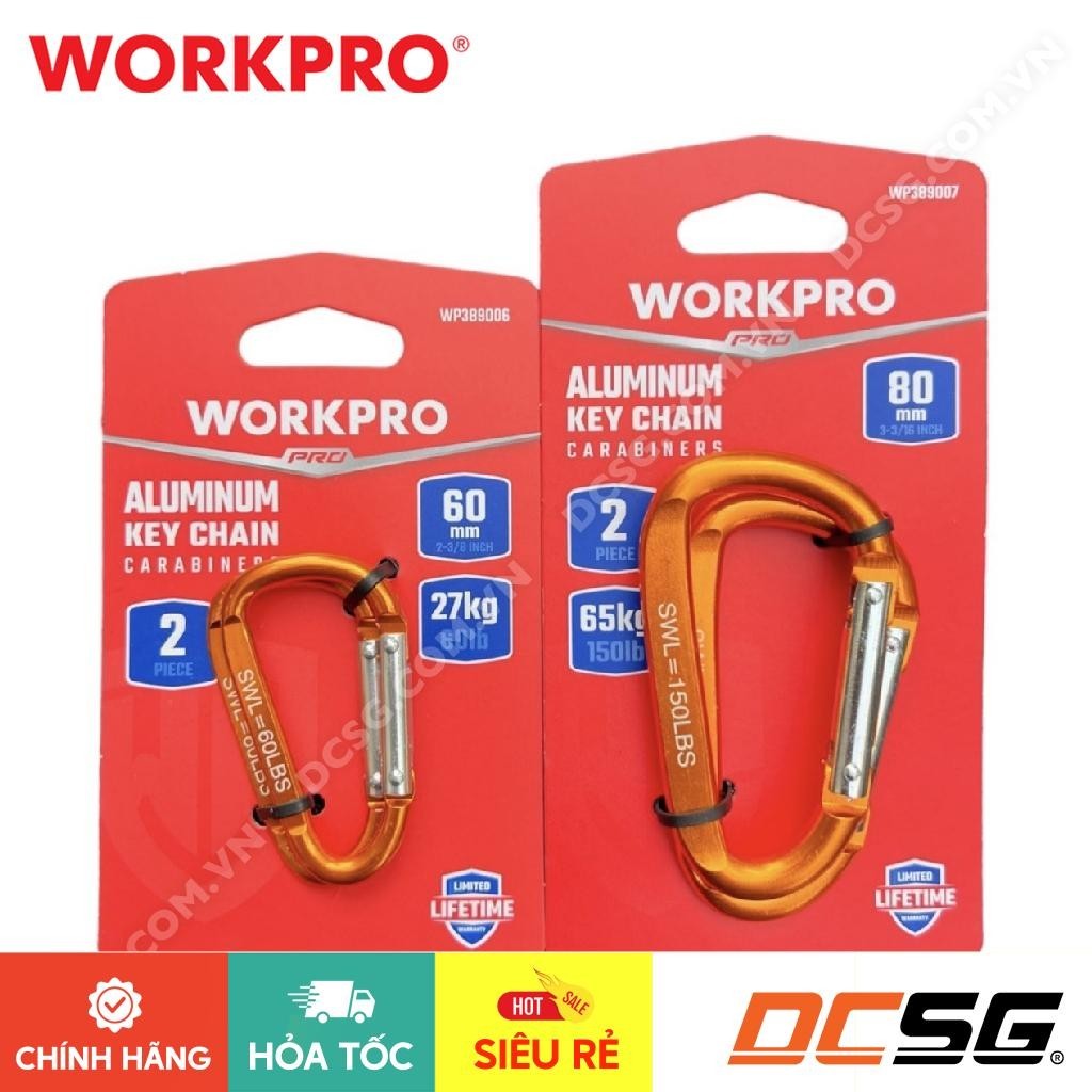 Bộ 2 cái móc khóa hình chữ D thân nhôm, có lò xo WORKPRO | DCSG