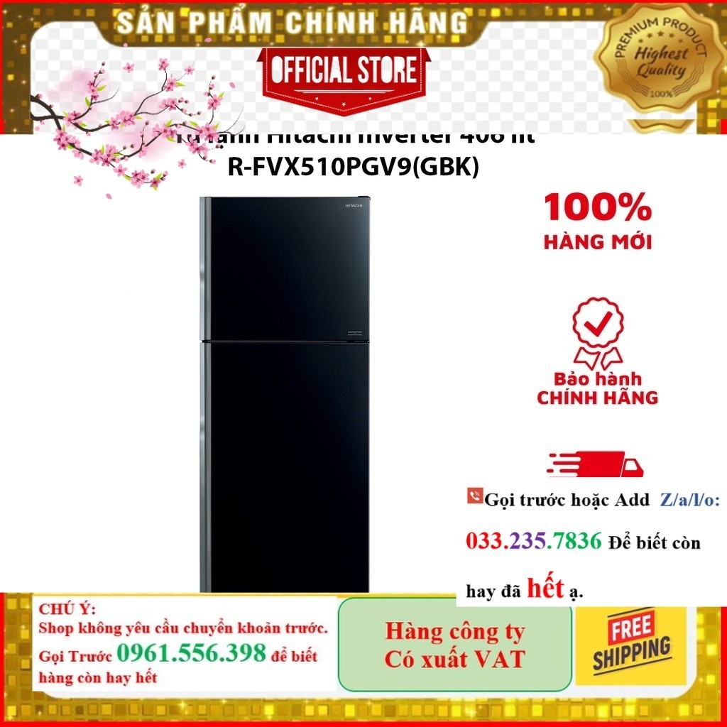 <Sale> Tủ lạnh Hitachi Inverter 406 lít R-FVX510PGV9(GBK)