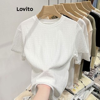 Áo thun Lovito vải jacquard màu trơn thường ngày cho nữ LNE16065 (màu trắng)