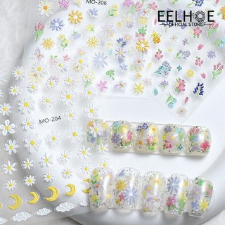 EELHOE Trắng Dễ Thương Miếng Dán Móng Tay Hoa Cúc Đẹp Hoa Hướng Dương Nổi Giảm Móng Tay Nghệ Thuật Decal 3D Làm Móng Warps