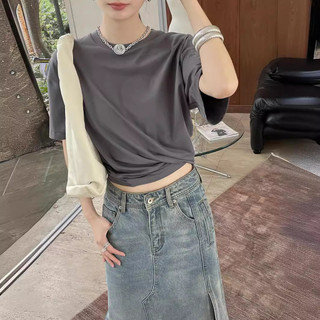 Mùa hè 2024 Thiết kế giảm béo mới với eo rộng và áo thun ngắn tay cổ tròn đa năng dành cho nữ