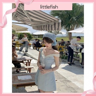 [Littlefish] Đầm ren khâu giảm tuổi ngọt ngào kiểu Pháp Thiết kế mùa hè Váy ngắn chữ A du lịch sang trọng Váy ngắn bé gái có sẵn cỡ lớn