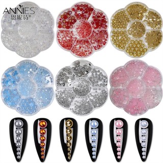 ♕ Manzilin 7 lưới Nghệ thuật làm móng Hình bán nguyệt Ab Trang sức ngọc trai Hộp mận Mix Nhựa Ngọc trai Trang trí móng tay Học sinh Nữ Dụng cụ làm móng tay cho cửa hàng làm móng NỘI THẤT