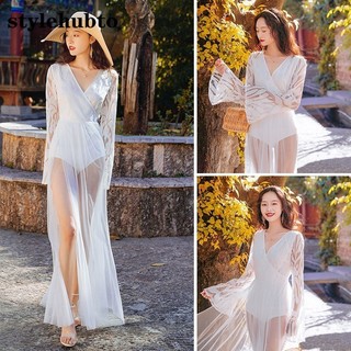 9317 Stylehubto Váy dài cổ tích trắng Váy đi biển