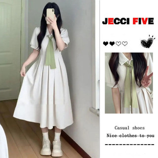 Váy Liền Màu Trắng Phong Cách Đại Học Đơn Giản Jessiwood Váy Tiên Nữ Thon Gọn Dáng Dài Vừa Phong Cách Giản Dị Khí Chất N