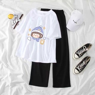 Sét Áo Cô gái ô vuông + quần suông,  Sét bộ mặc ở nhà, Áo thun nam nữ thiết kế thời trang -DT
