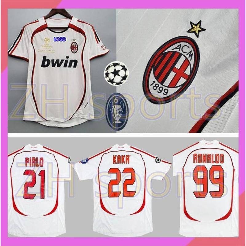 2006 / 2007 AC Milan áo sân khách retro áo bóng đá 06 / 07 AC Milan áo Kaka 22 Pirlo 21 Ronaldo 99