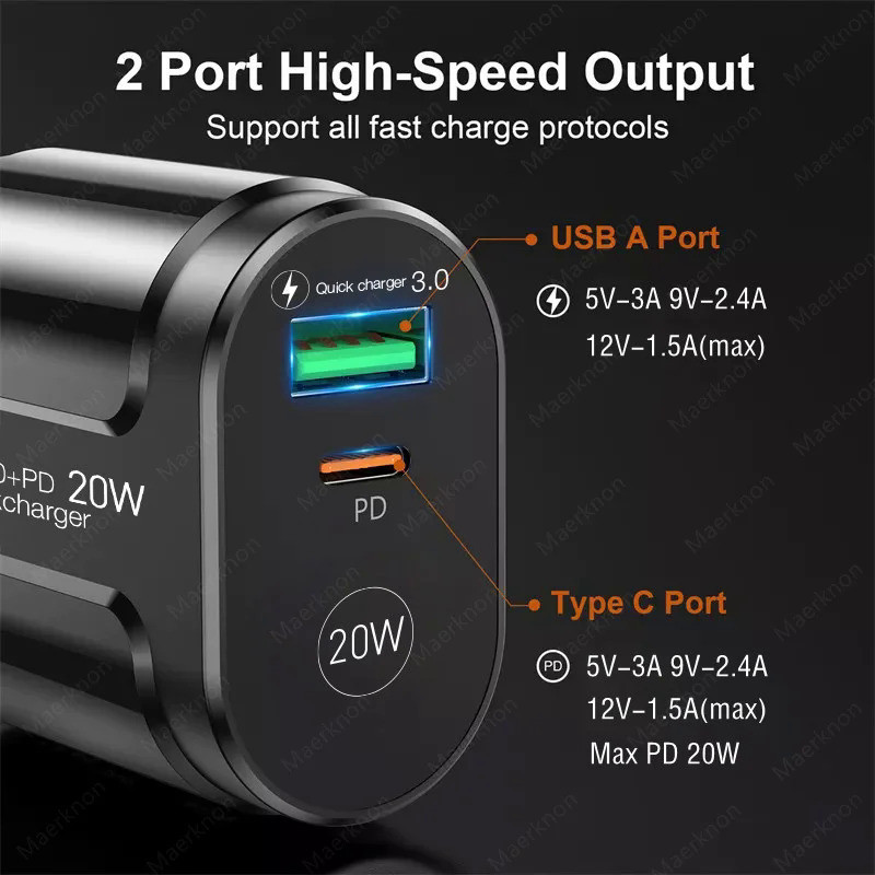 Sạc Điện Thoại 20W Sạc Nhanh PD USB Loại C Sạc Nhanh 3.0 EU / Mỹ Cắm Tường Sạc Cho Iphone Samsung Xiaomi Huawei