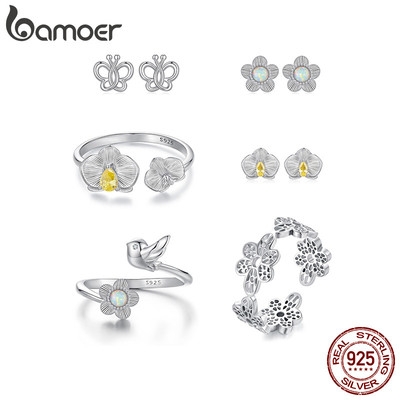Bamoer 925 Sterling Bạc Bông Tai Bướm Hoa Chim Mùa Xuân Phụ Kiện Trang Sức Quà Tặng Cho Nữ