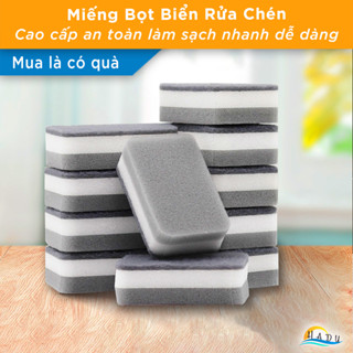 Miếng Bọt Biển Hai Mặt Màu Xám Cao Cấp Cọ Rửa Nồi Chén Đĩa Hiệu Quả Không Trầy Xước HADU