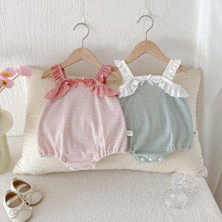 Mùa Hè Sơ Sinh Body Áo Liền Quần Cho Bé Thoải Mái Cotton Lông Tơ Tay Sọc Quần Áo Bé Gái 0-24 Tháng