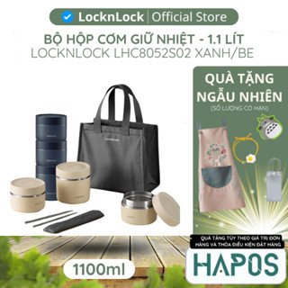 Hộp cơm giữ nhiệt LocknLock 3 ngăn 1.1L Chính hãng, Kèm túi, muỗng đũa, tiện lợi, giữ nhiệt LHC8052S02 - HAPOS KIDS