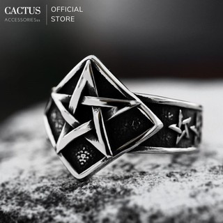 Nhẫn mặt thoi họa tiết ngôi sao năm cánh, nhẫn thời trang phong cách retro, thép titan không gỉ - Cactus Accessoriess