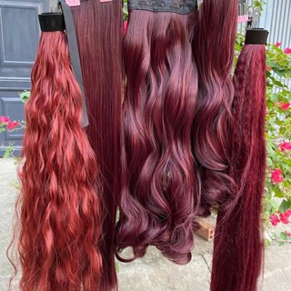 Tóc giả màu đỏ rượu vang, tóc ngoạm, Tóc cột, thanh quấn, tóc kẹp nữa đầu. Wig, women