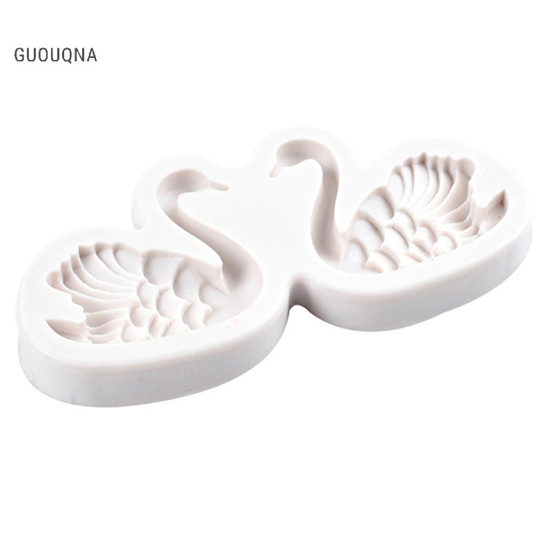 Guouqna Silicone Cặp Đôi Thiên Nga Khuôn Bánh Kẹo Trang Trí Khuôn Xà Phòng GUOUqna