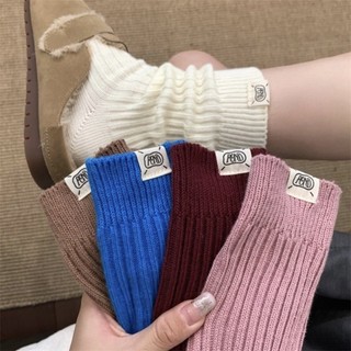 Xialier Giữa Ống Tất Dày Chủ Đề Màu Vải Nhãn Cọc Tất Nữ Cotton Nguyên Chất Tất Len