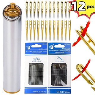 12 cái người cao tuổi lỗ lớn thép không gỉ tự ren kim may / hộ gia đình diy may kim / kim may mù / kim ren kim thép không gỉ