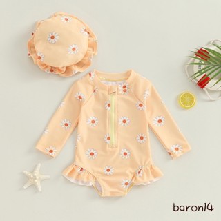 Đồ bơi bé gái dài tay in hoa Bikini có mũ Đồ bơi sơ sinh để tắm mùa hè