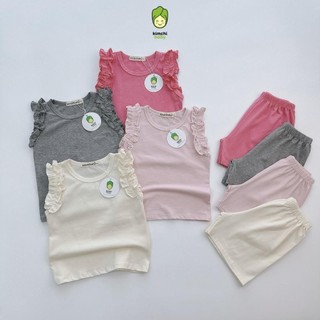 Đồ Bộ Cộc Tay Cho Bé Gái KIMCHIBABY Vải Cotton 2C Thiết Kế Cánh Tiên Điệu Đà, Bộ Ba Lỗ Cho Bé Mặc Nhà KC303