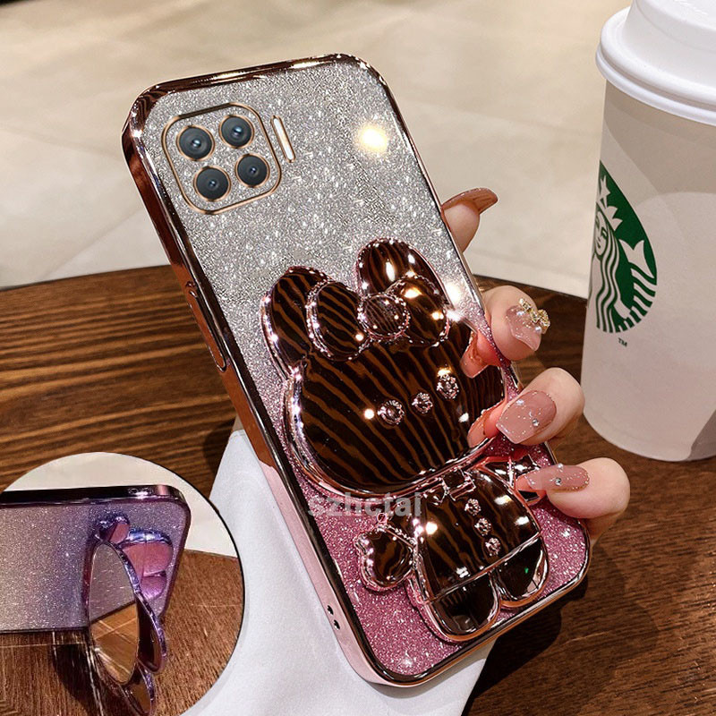 ốp lưng oppo reno 4f a73 4g a93 4g f17 f17 pro Vỏ khung gương lấp lánh mạ điện cạnh thẳng đứng thỏ d