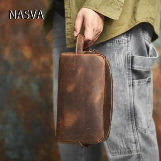 Túi đựng đồ vệ sinh nam bằng da thật Nasva Túi đựng mỹ phẩm ly hợp Túi đựng du lịch, Túi xách da cổ điển, Túi đựng mỹ phẩm di động phi thường quý phái