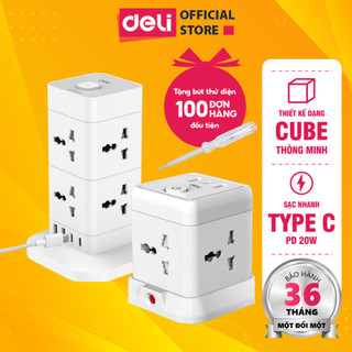 Ổ cắm điện đa năng deli công suất 2500w - tích hợp ổ usb & type c thiết kế cầu chì tự ngắt khi quá tải, nắp chống giật