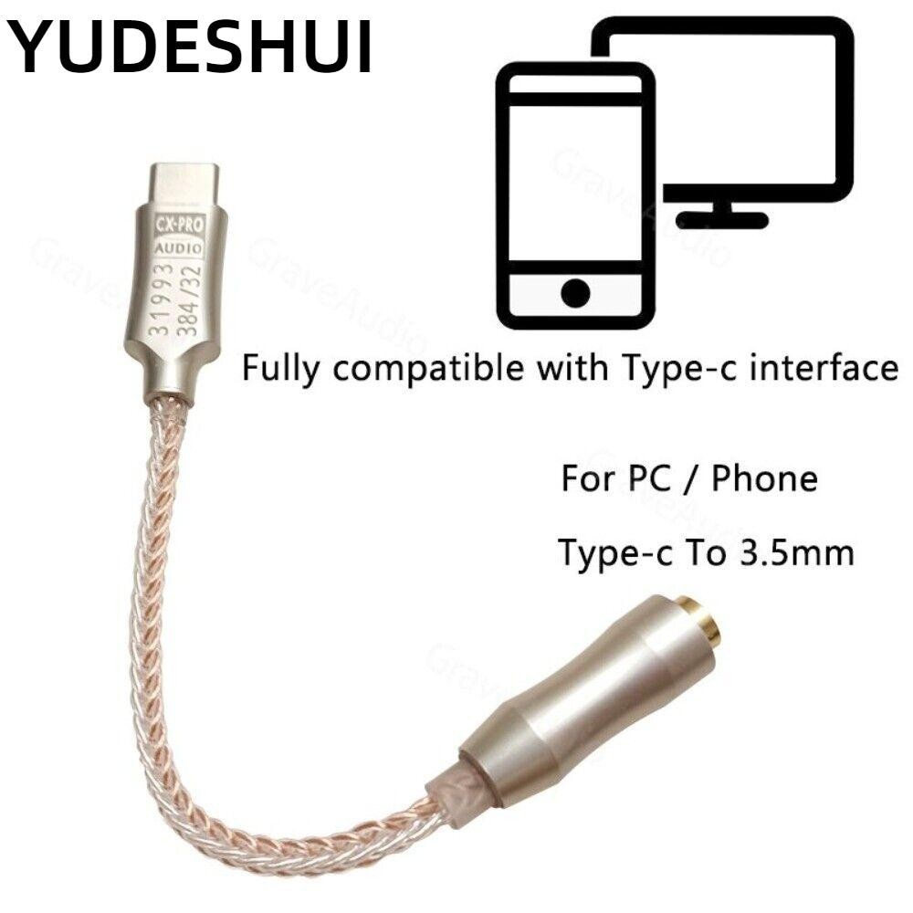 YUDESHUI Bộ chuyển đổi Type-C Dac, Bộ giải mã âm thanh 32bit Type C sang 3,5mm, Cáp âm thanh CX31993