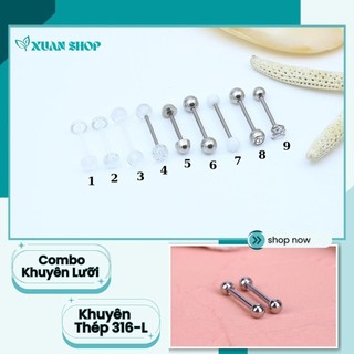Khuyên Lưỡi- đeo má lúm...chất liệu thép không rỉ Titanium