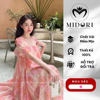 Đầm Bầu dáng dài Xinh Thiết Kế Hoa xinh xắn Chất lụa voan dập ly hai lớp đi dự tiệc công sở đẹp thời trang