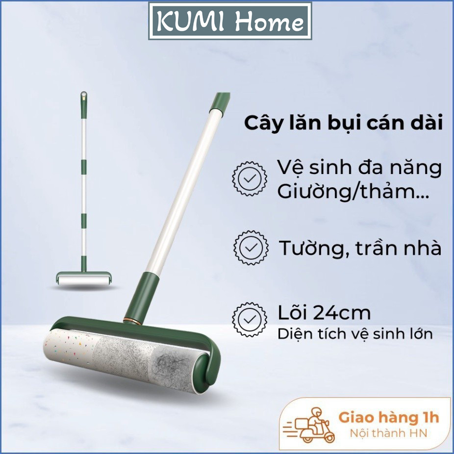 Cây lăn bụi giường cán dài kèm lõi lăn bụi 24cm, lăn bụi sàn nhà, giường nệm, thảm, rèm.