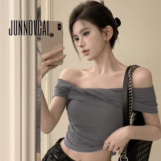 Áo thun nữ tay ngắn màu trơn lệch vai phong cách mới Slim Fit